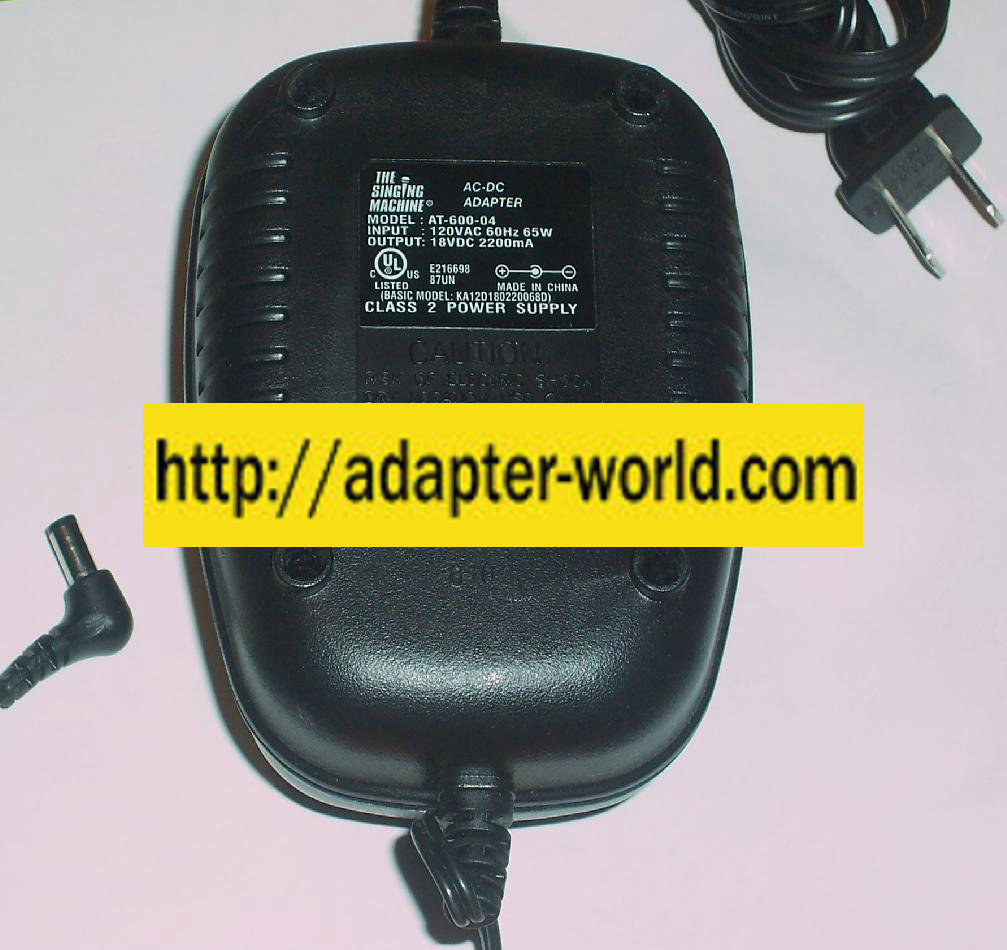 THE SINGING MACHINE AT-600-04 AC DC ADAPTER 18V 2200mA